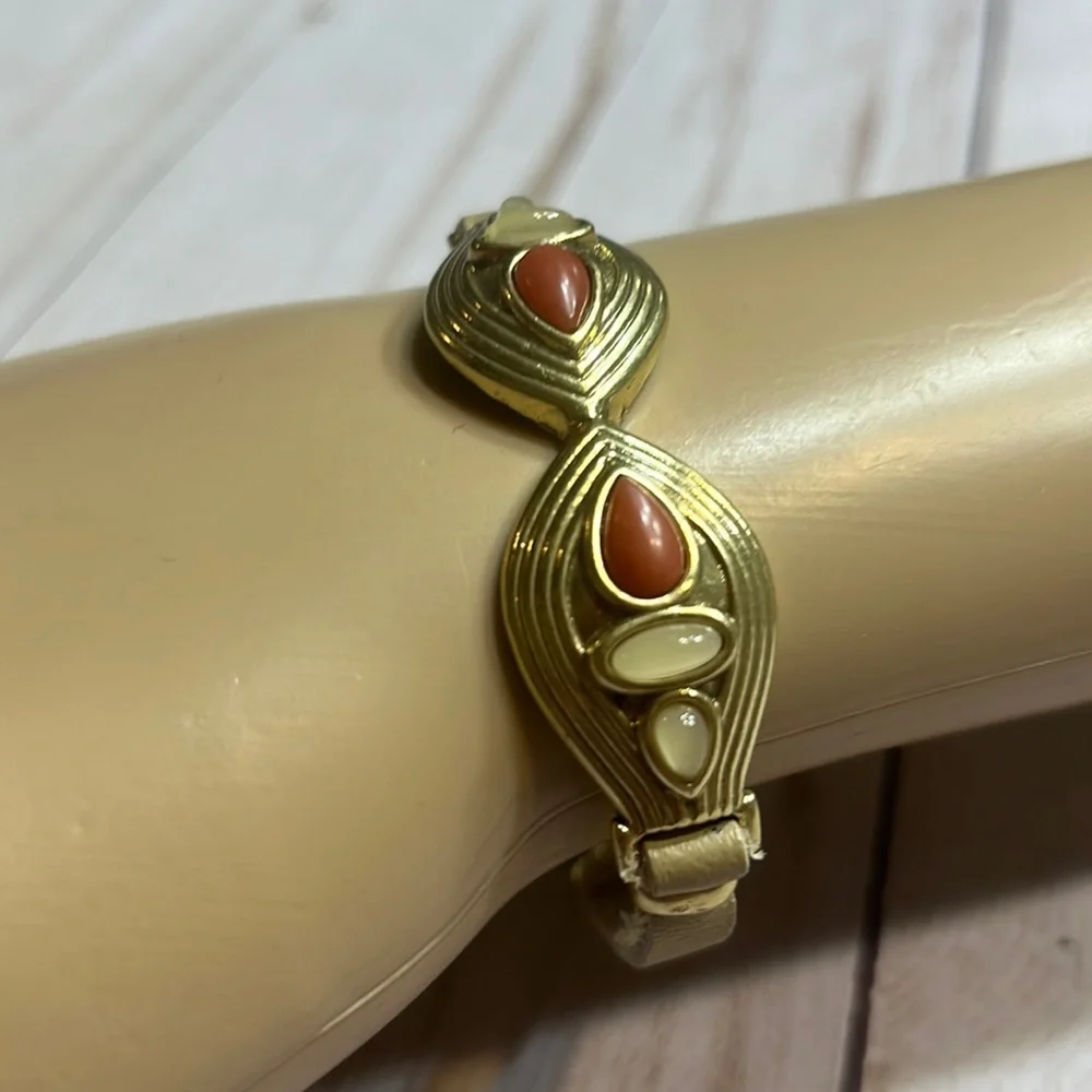 Lucky Brand Leather and Stone Bracelet with Gold toned clasp